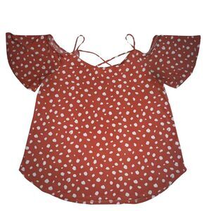 Kaileigh Blouse Womens XL Orange Polka Dot Cold Shoulder Flowy Fairy Boho Top